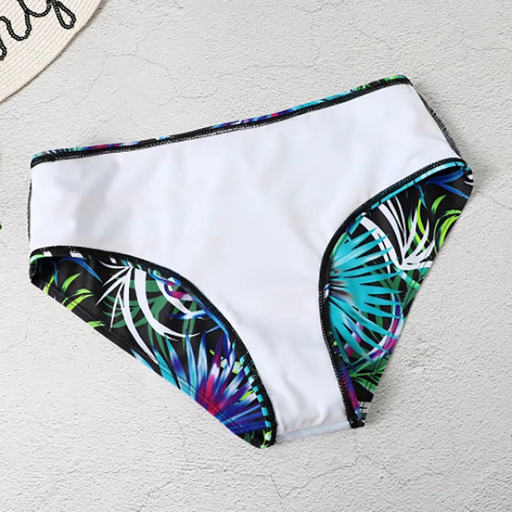 Elegante bikini da donna a vita alta con stampa di foglie alla moda per un look unico