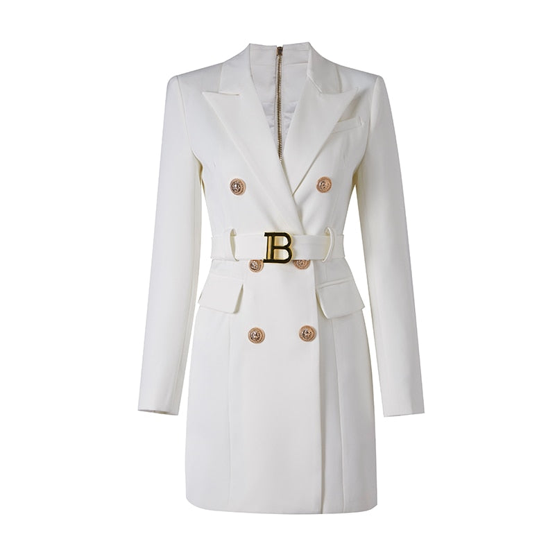 Elegante abito blazer da donna con vestibilità personalizzata, elegante cintura in vita, doppie tasche e lunghezza mini alla moda