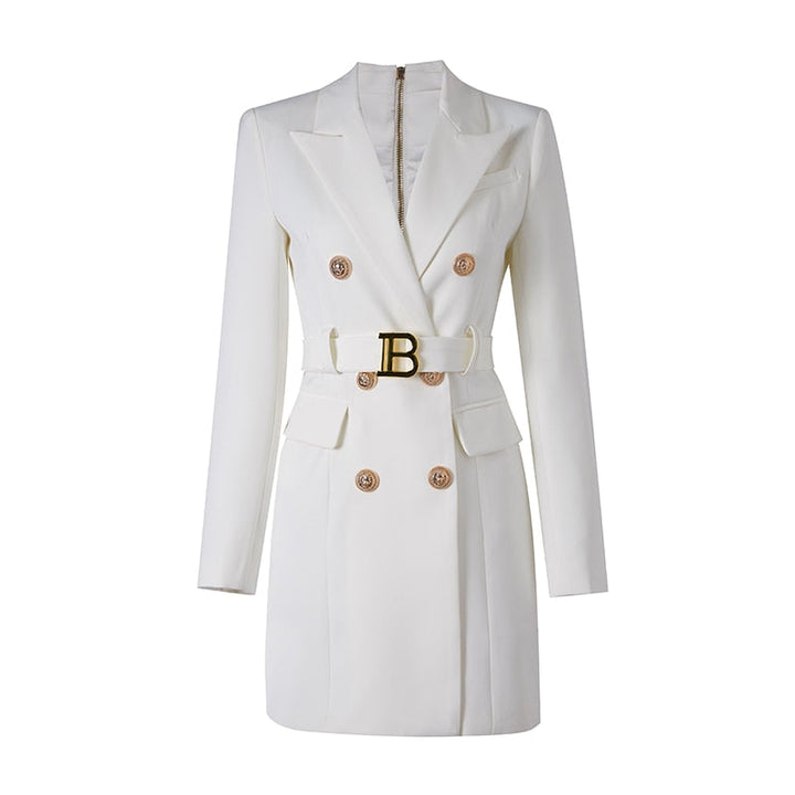 Elegante abito blazer da donna con vestibilità personalizzata, elegante cintura in vita, doppie tasche e lunghezza mini alla moda