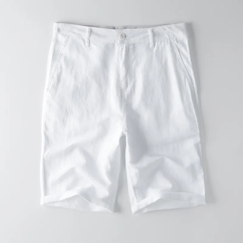 Pantaloncini da uomo in misto cotone e lino - vestibilità comoda, gambe lunghe e pratiche tasche