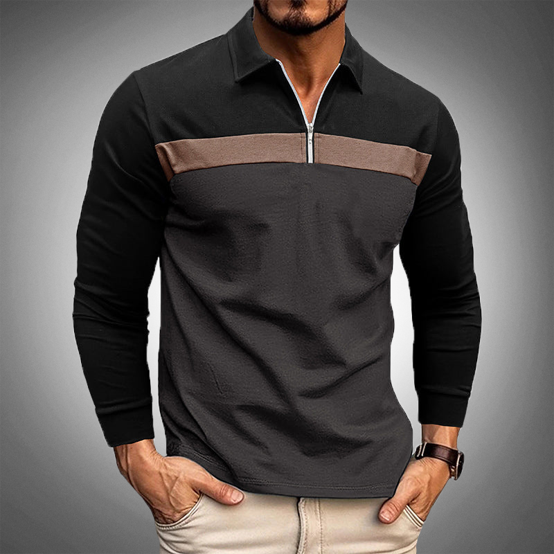Elegante polo da uomo a maniche lunghe con zip - vestibilità elegante e sartoriale