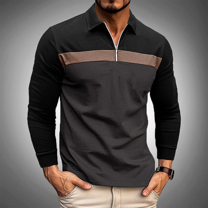 Elegante polo da uomo a maniche lunghe con zip - vestibilità elegante e sartoriale