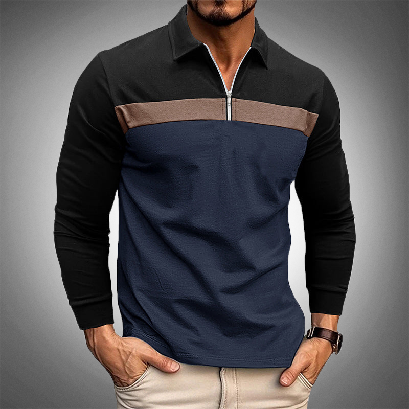 Elegante polo da uomo a maniche lunghe con zip - vestibilità elegante e sartoriale
