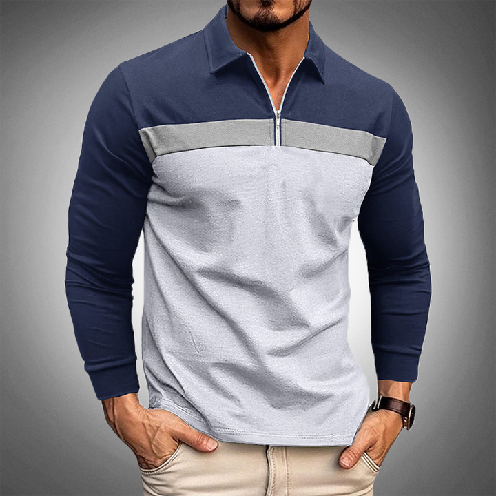 Elegante polo da uomo a maniche lunghe con zip - vestibilità elegante e sartoriale