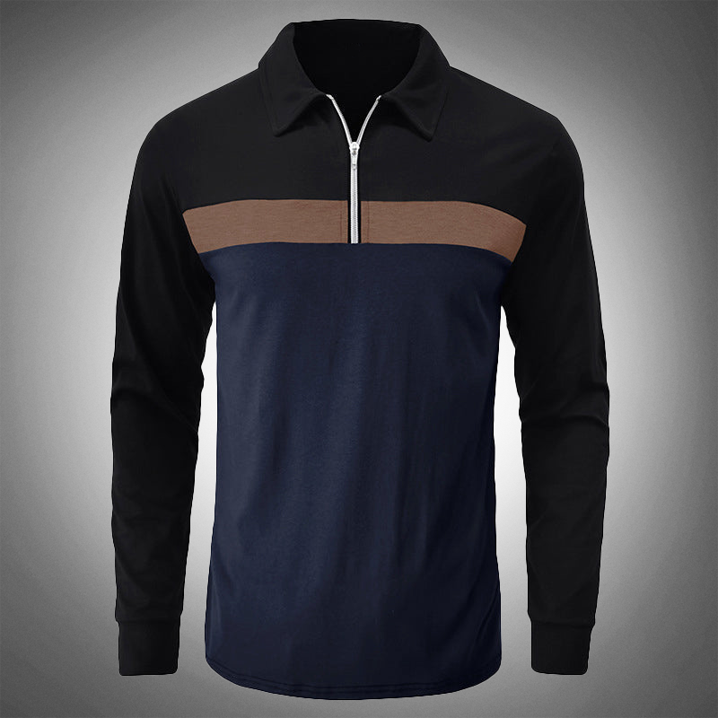 Elegante polo da uomo a maniche lunghe con zip - vestibilità elegante e sartoriale