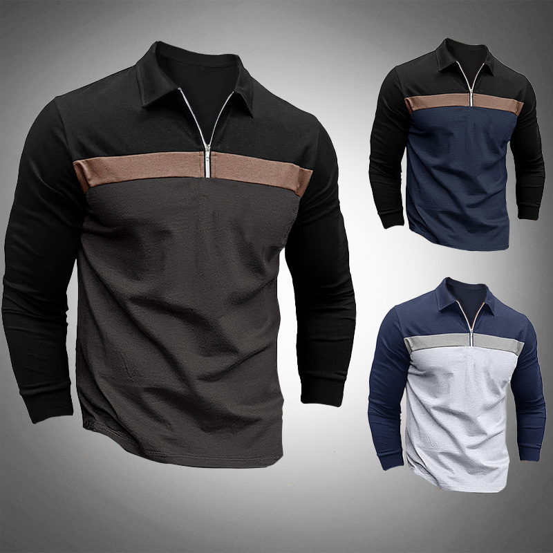 Elegante polo da uomo a maniche lunghe con zip - vestibilità elegante e sartoriale