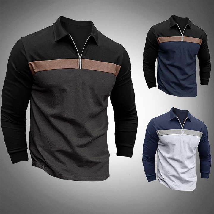 Elegante polo da uomo a maniche lunghe con zip - vestibilità elegante e sartoriale