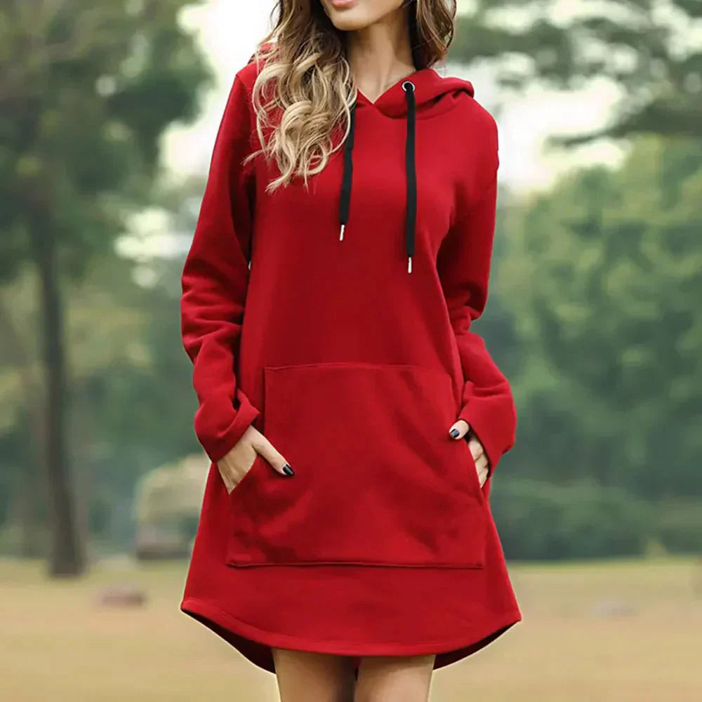 Vestido con cappuccio per donna - Algodón Ultra Suave y Cómodo - Manga Larga, Corte Relajado y Bolsillo Kangaroo para un Estilo Moderno