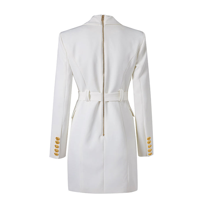 Elegante abito blazer da donna con vestibilità personalizzata, elegante cintura in vita, doppie tasche e lunghezza mini alla moda