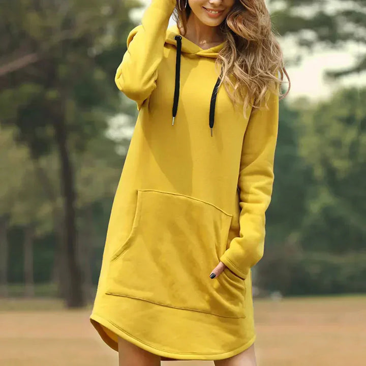 Vestido con cappuccio per donna - Algodón Ultra Suave y Cómodo - Manga Larga, Corte Relajado y Bolsillo Kangaroo para un Estilo Moderno