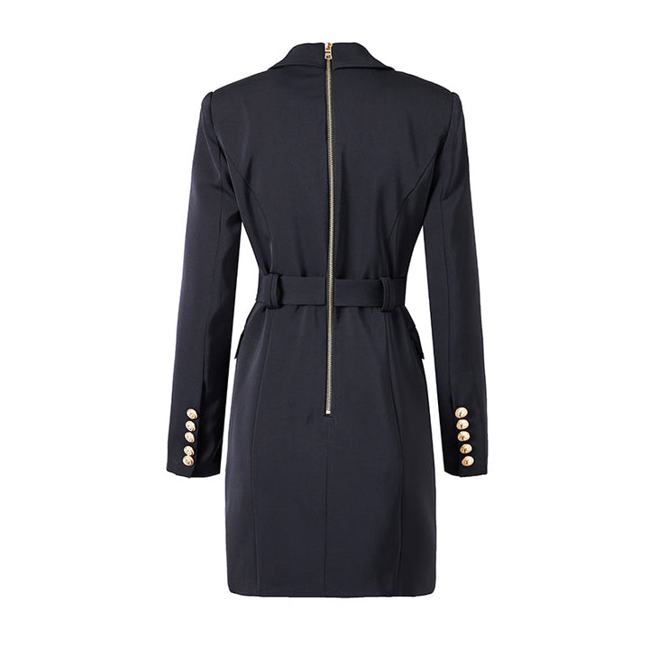 Elegante abito blazer da donna con vestibilità personalizzata, elegante cintura in vita, doppie tasche e lunghezza mini alla moda