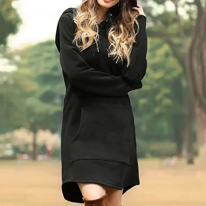 Vestido con cappuccio per donna - Algodón Ultra Suave y Cómodo - Manga Larga, Corte Relajado y Bolsillo Kangaroo para un Estilo Moderno