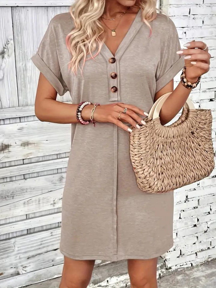 Gilet casual per donne con collo a V, bottoni e manica corta - design comodo e leggero per un look rilassato