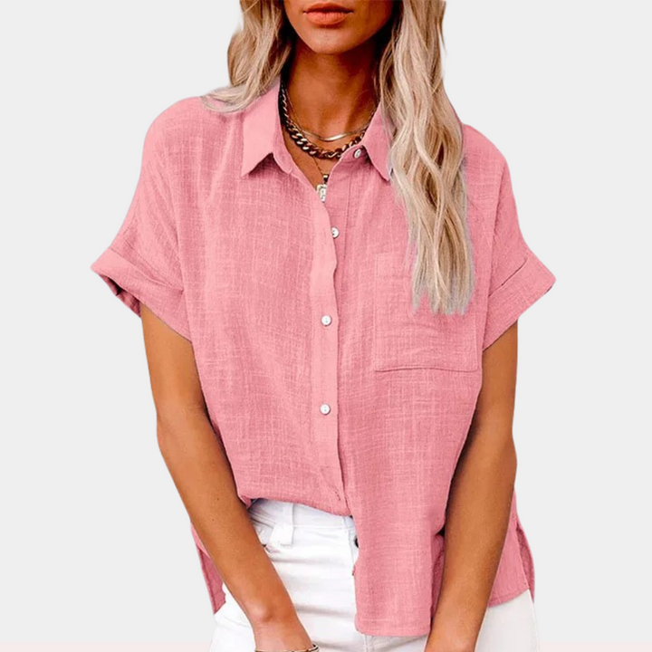 Yara - Camicetta da donna in cotone e lino, elegante e ariosa, per un look fresco, alla moda e confortevole