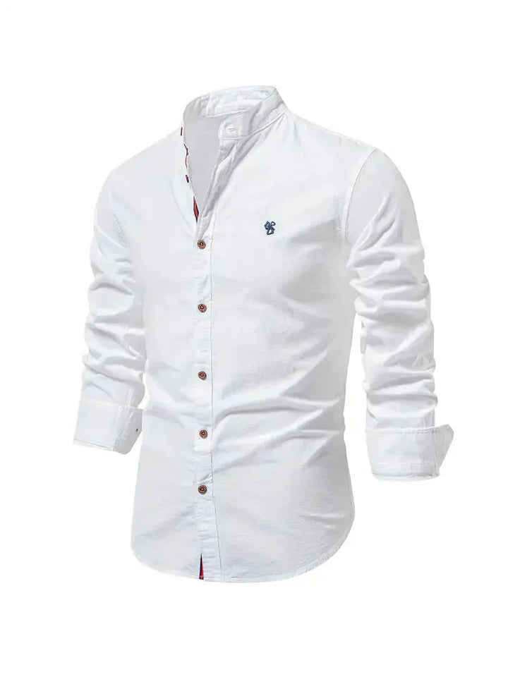 Camicia Casual Homme in Mélange de Coton - Coupe Slim - Col Mandarin - Manches Longues per uno stile elegante e confortevole