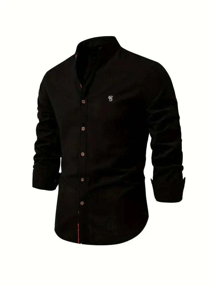 Camicia Casual Homme in Mélange de Coton - Coupe Slim - Col Mandarin - Manches Longues per uno stile elegante e confortevole