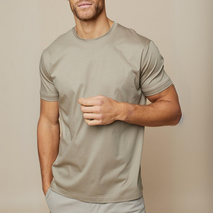 Accogliente T-shirt da uomo con scollo rotondo - morbido misto cotone per un comfort quotidiano e una vestibilità rilassata