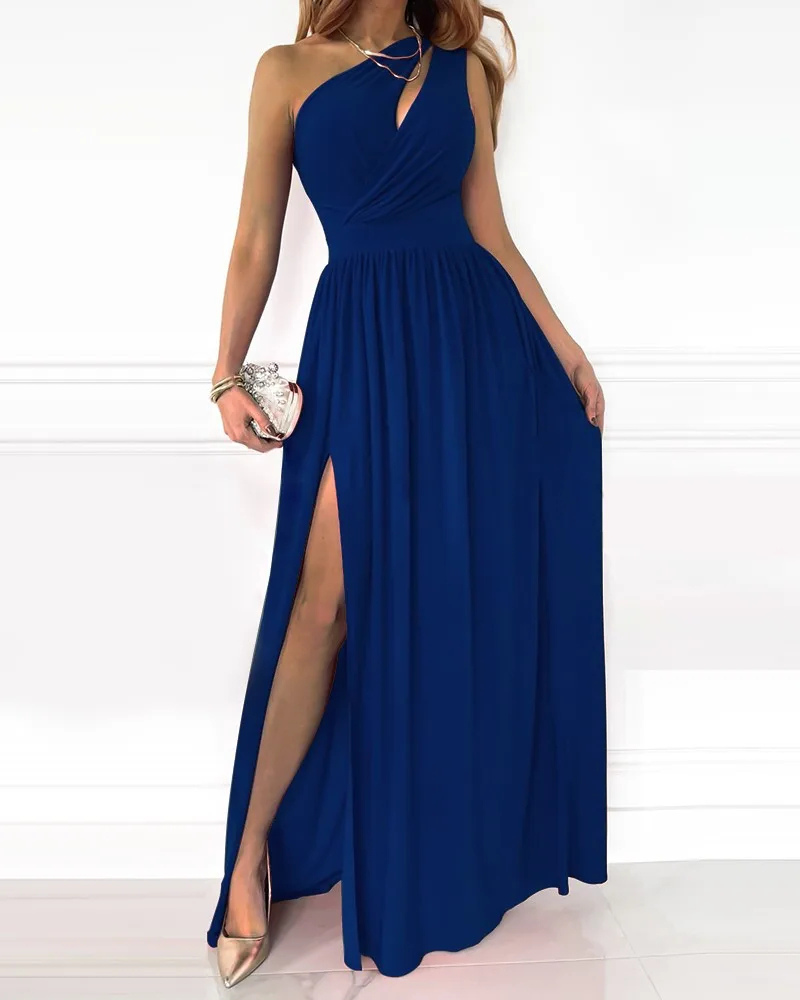 Celeste - Maxi abito a quadri elegante e raffinato per donna
