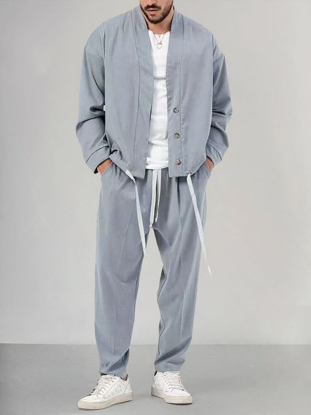 Set Kimono da uomo con gilet e pantaloni - Tessuto traspirante, confortevole stile casual