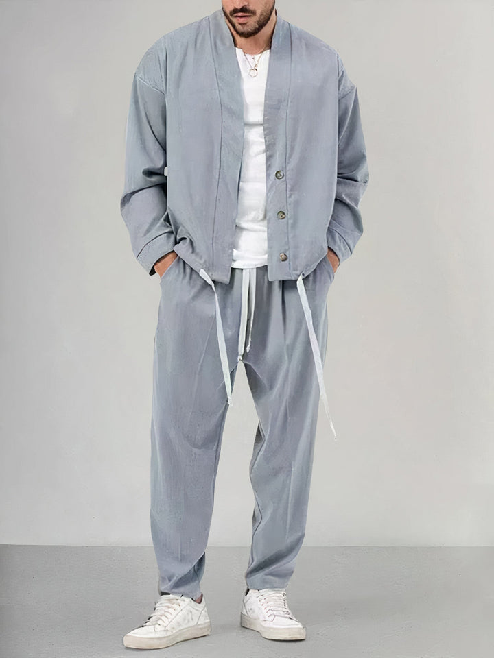 Set Kimono da uomo con gilet e pantaloni - Tessuto traspirante, confortevole stile casual