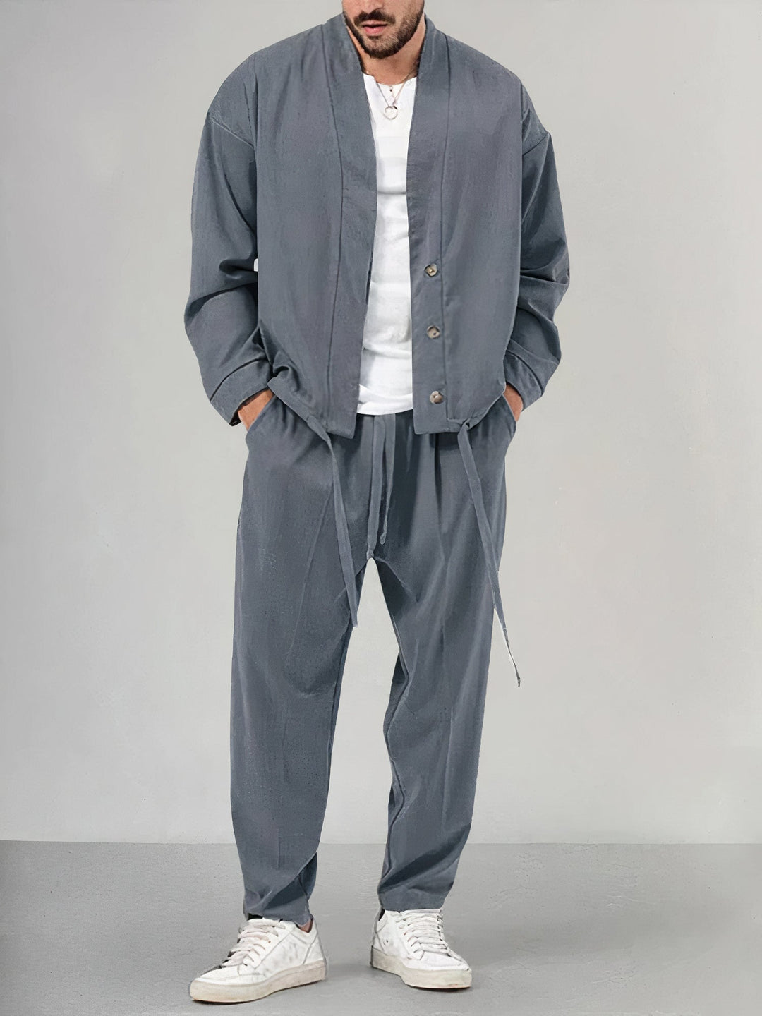 Set Kimono da uomo con gilet e pantaloni - Tessuto traspirante, confortevole stile casual