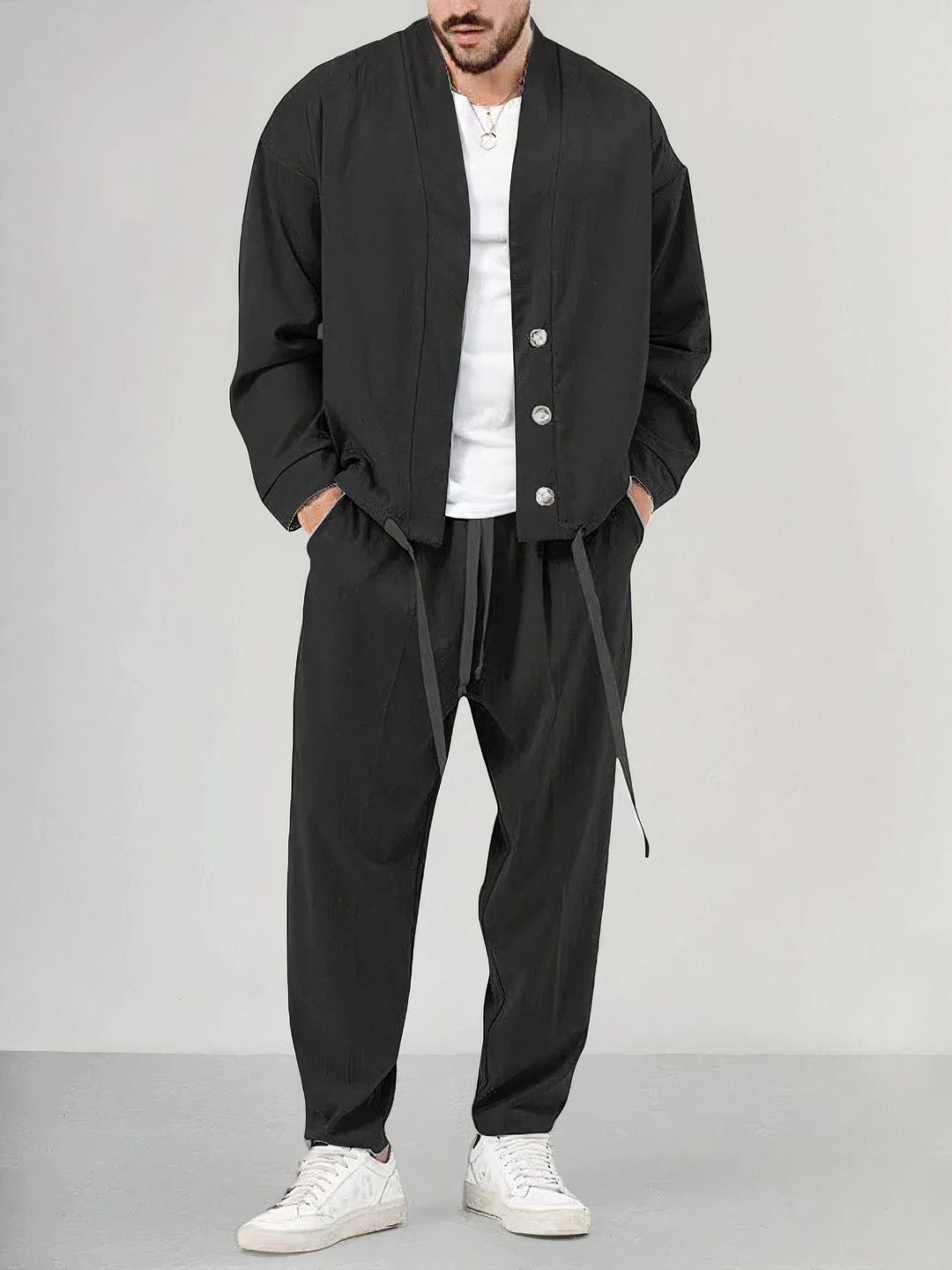 Set Kimono da uomo con gilet e pantaloni - Tessuto traspirante, confortevole stile casual