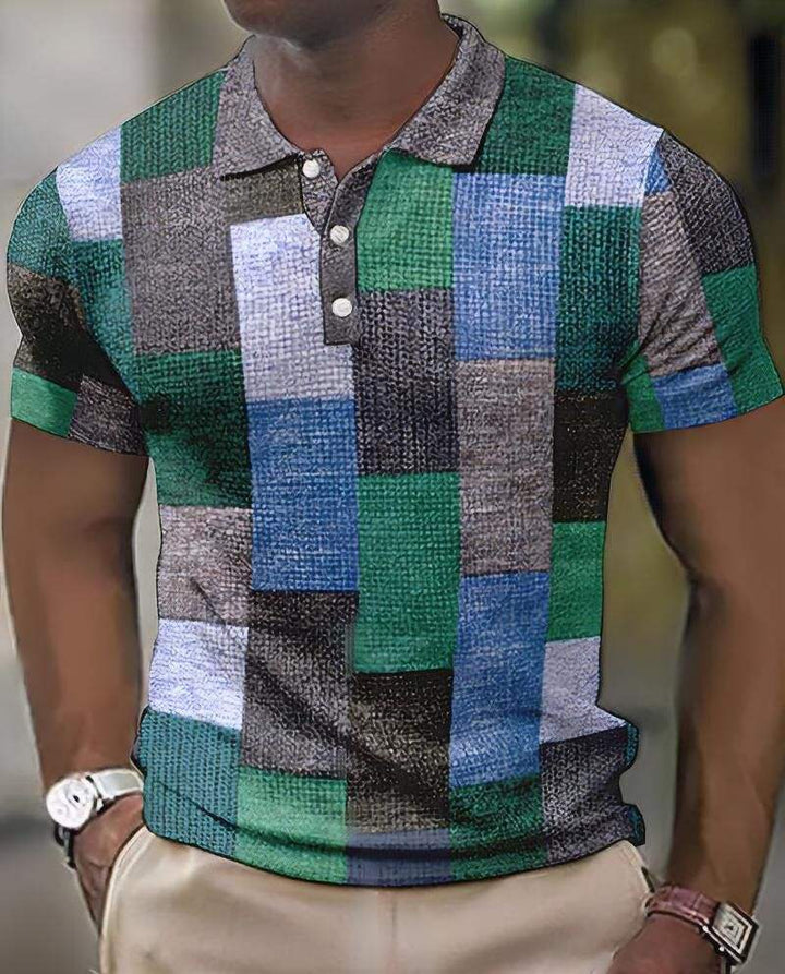 Elegante polo da uomo con motivo geometrico di tendenza - Manica corta e colletto classico