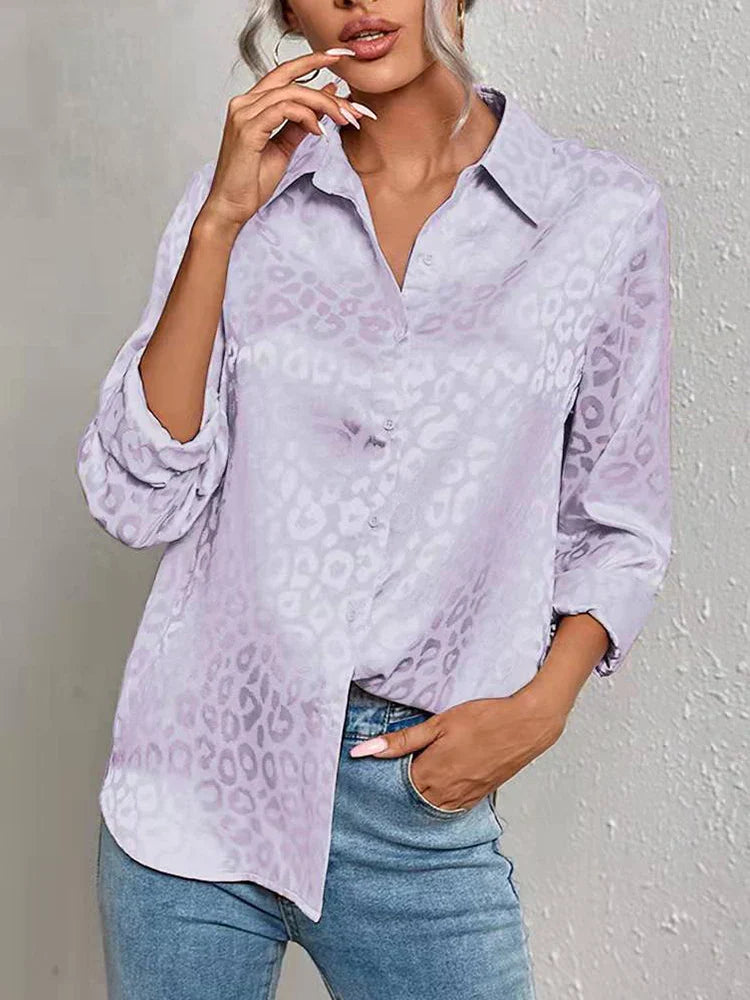 Elegante blusa da donna in jacquard con motivo pantera di tendenza