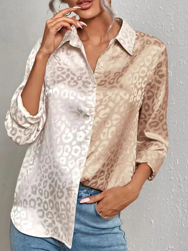 Elegante blusa da donna in jacquard con motivo pantera di tendenza
