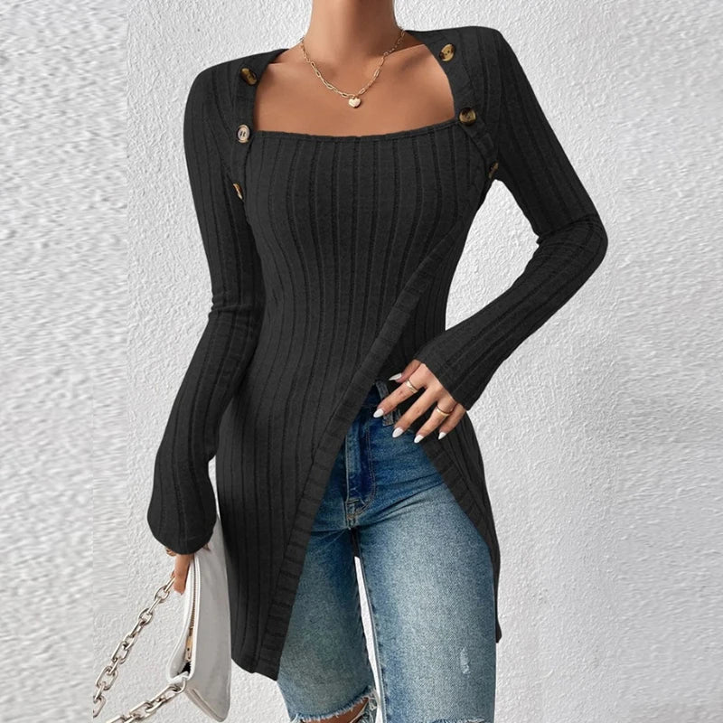Camicette da donna eleganti con colletto e bottoni alla moda