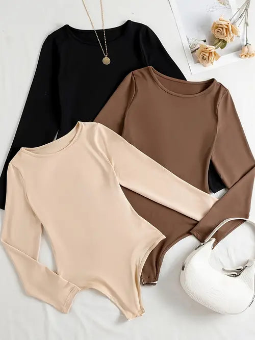 Norella - set di 3 eleganti body a maniche lunghe da donna per un look elegante e confortevole