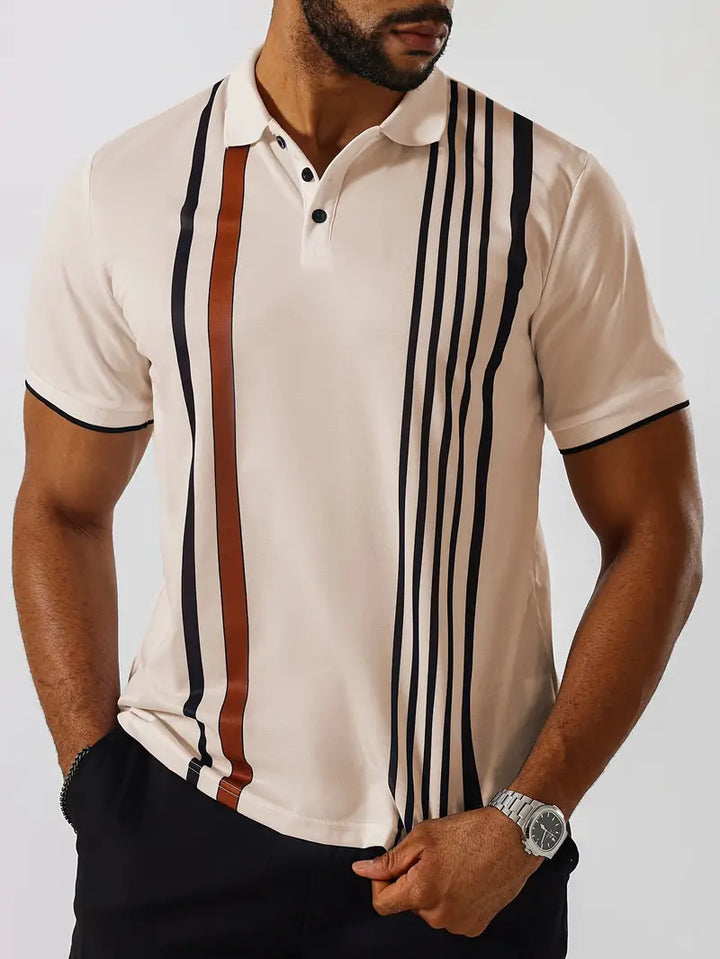 Polo da uomo elegante, slim fit, a maniche corte, a righe verticali, colletto classico