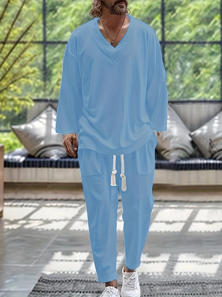 Set da uomo: maglietta elegante con scollo a pallina e pantaloni comodi con tasche