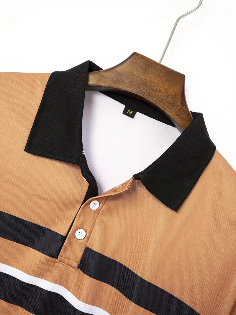 Polo pour homme à coupe régulière avec col et poignets contrastés et élégant design rayé sur la poitrine