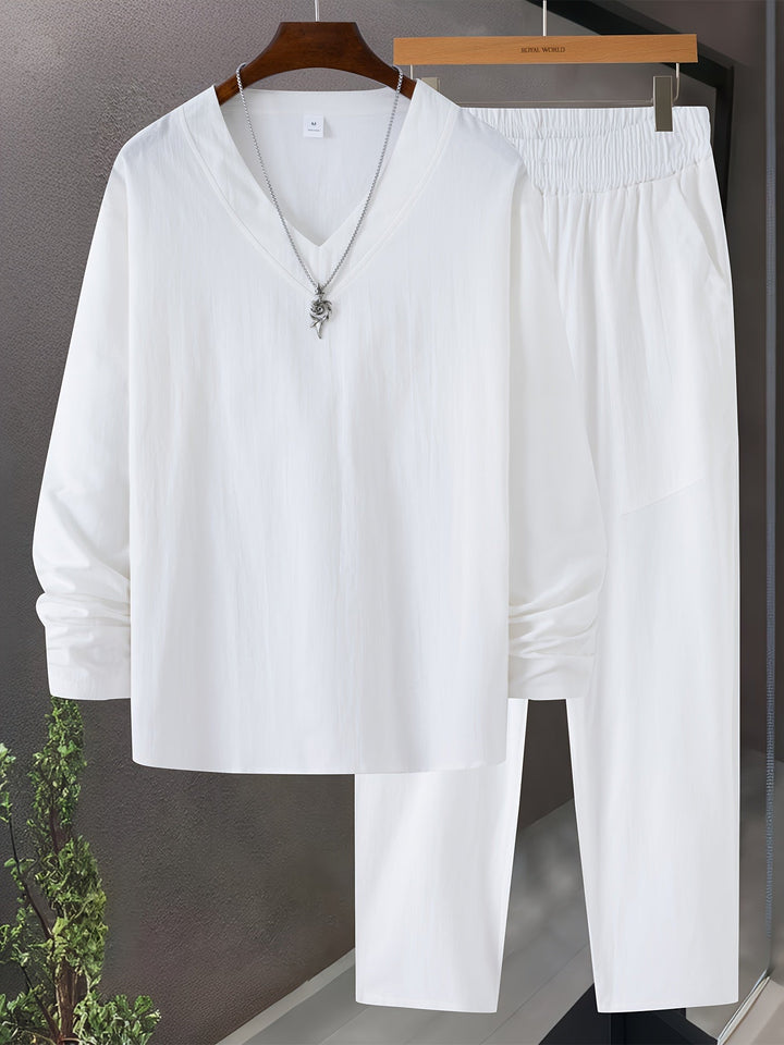 Set da uomo: maglietta elegante con scollo a pallina e pantaloni comodi con tasche