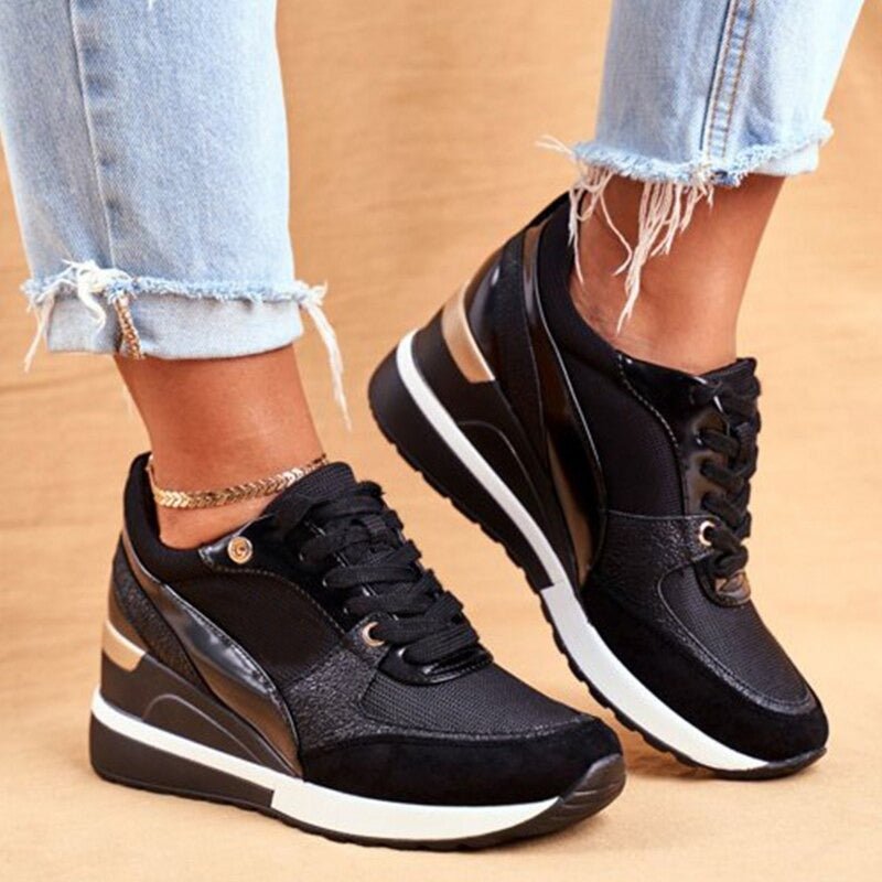 Tênis Fashion Feminino com Cadarço - Conforto ed Estilo em Malha Respirável e Couro Sintético com Solado Plataforma