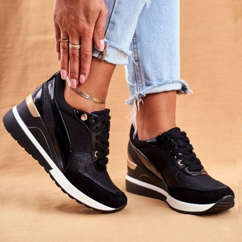 Tênis Fashion Feminino com Cadarço - Conforto ed Estilo em Malha Respirável e Couro Sintético com Solado Plataforma