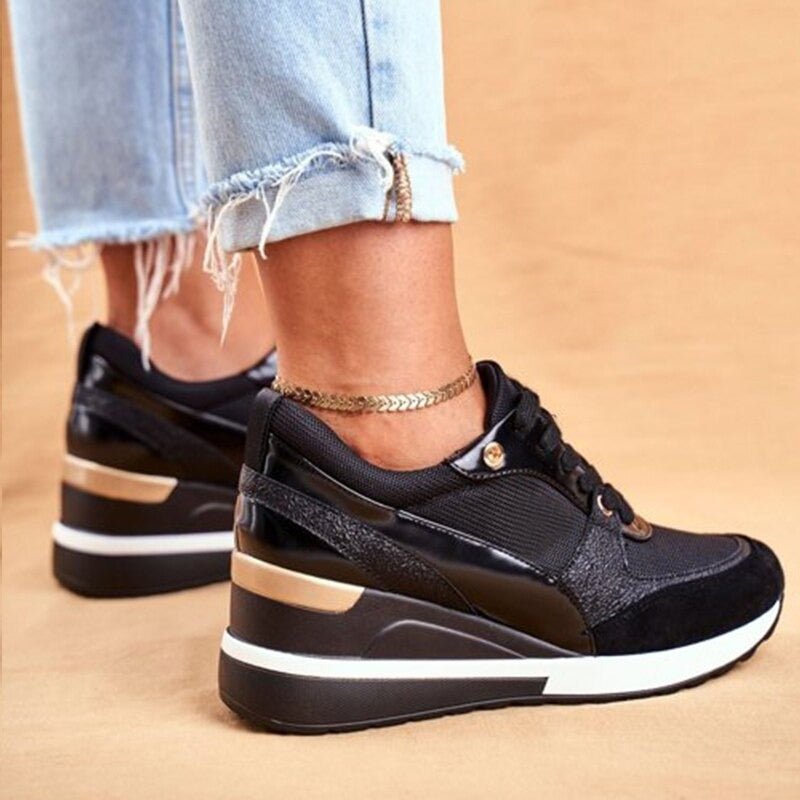 Tênis Fashion Feminino com Cadarço - Conforto ed Estilo em Malha Respirável e Couro Sintético com Solado Plataforma