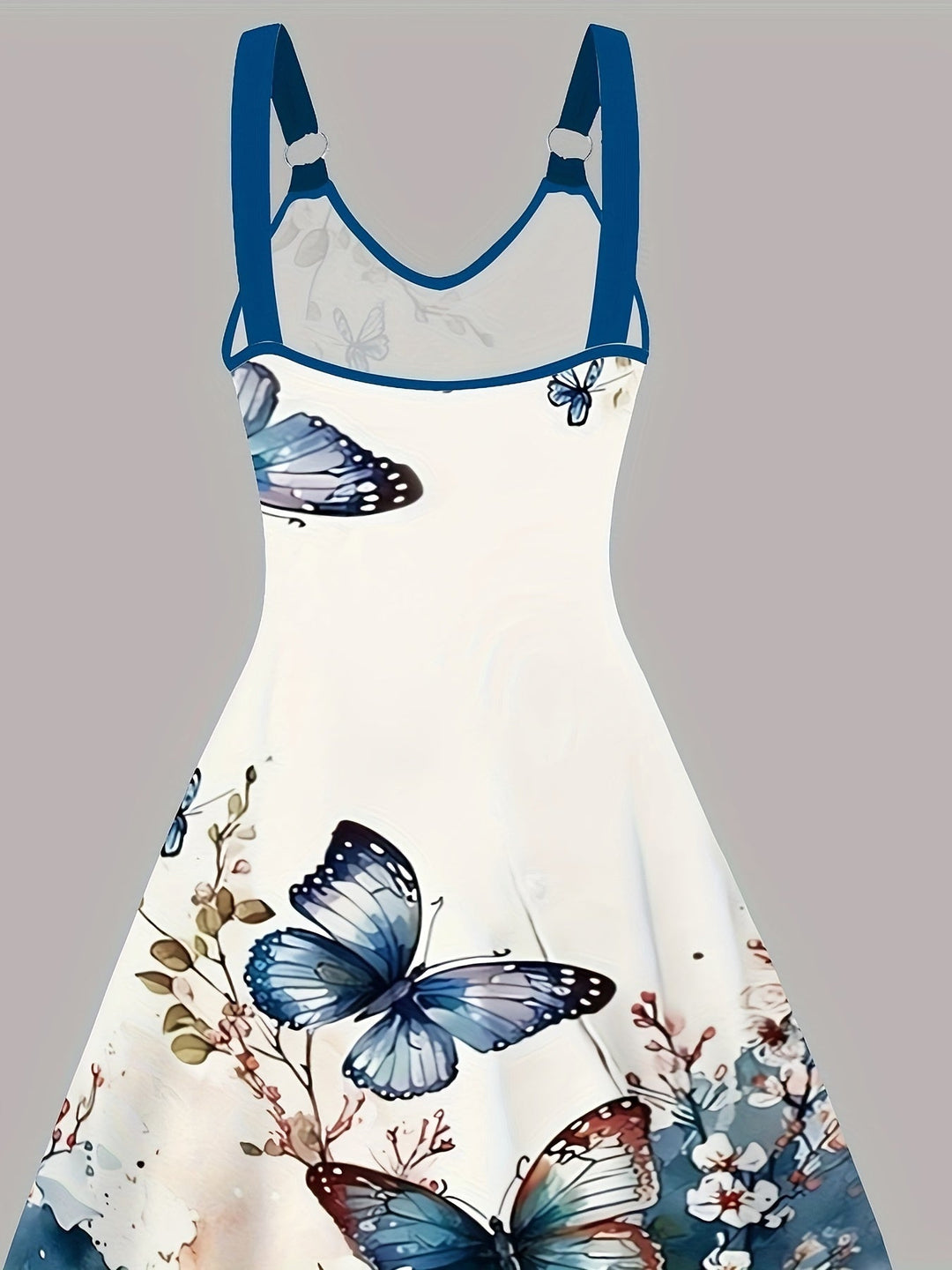 Elegante vestaglia da donna senza maniche, con una suggestiva stampa papillon e un elegante scollo a V con scollatura a punta