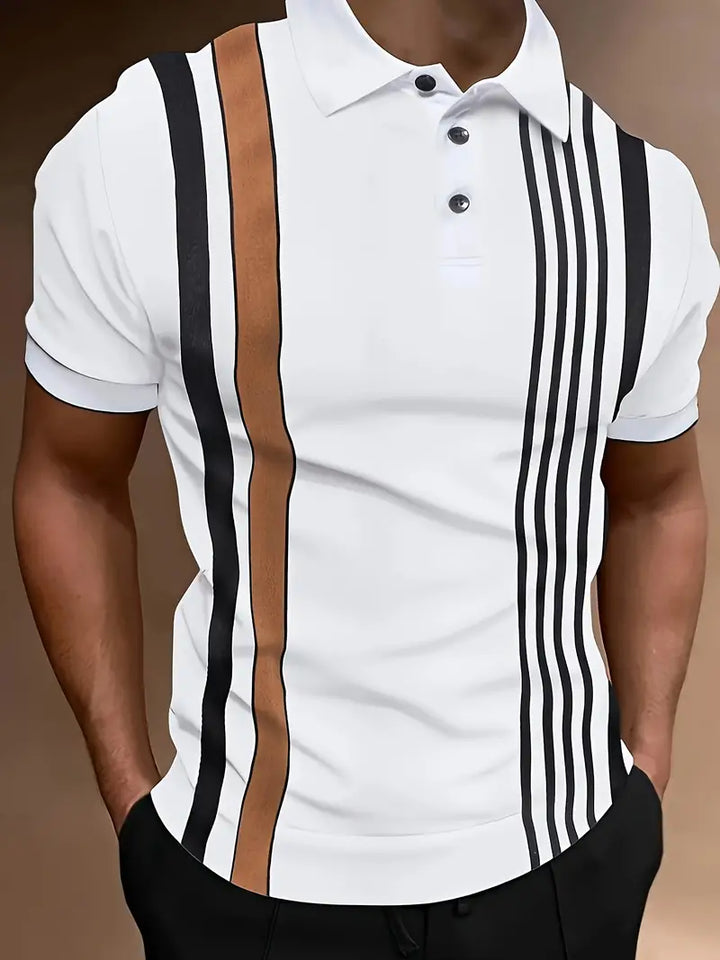 Polo da uomo elegante, slim fit, a maniche corte, a righe verticali, colletto classico