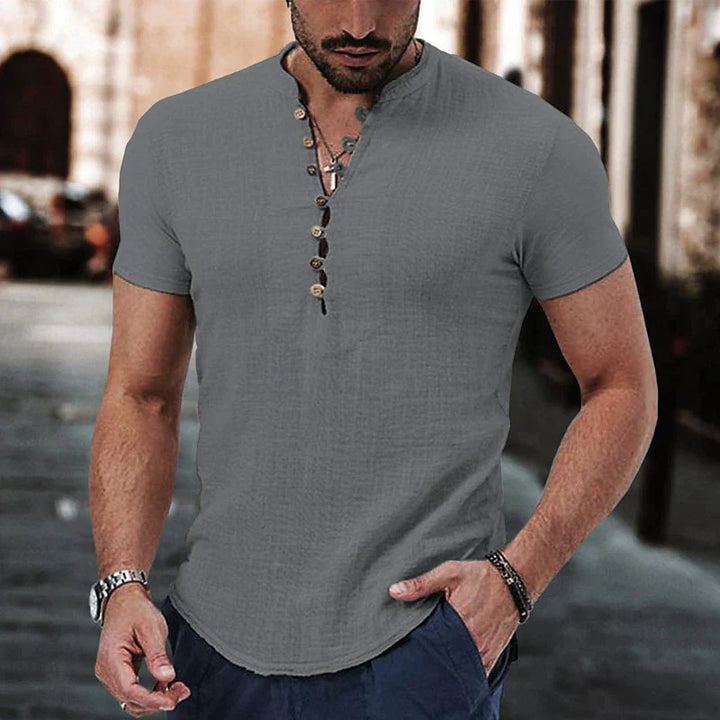 Elegante camicia Henley a maniche corte da uomo - cotone ultraleggero e traspirante con abbottonatura classica per un comfort eccezionale