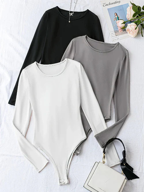 Norella - set di 3 eleganti body a maniche lunghe da donna per un look elegante e confortevole