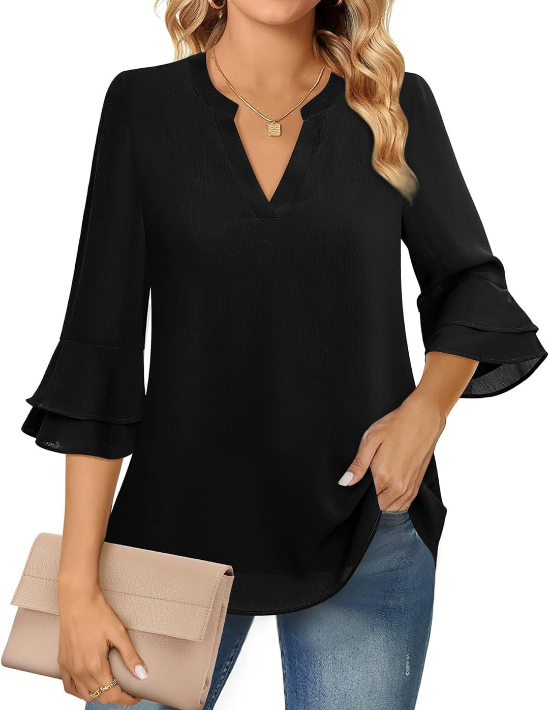 Elegante felpa da donna con motivo mango e scollo a V a vista - uno stile versatile per ogni occasione