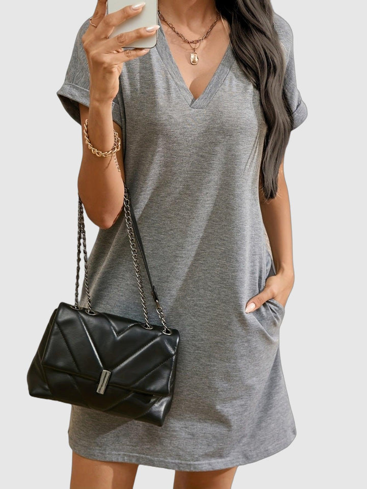 Stilvolles V-Ausschnitt-Kleid mit Taschen - Leichtes und Lässiges Sommer- und Frühjahrs-Mode-Highlight