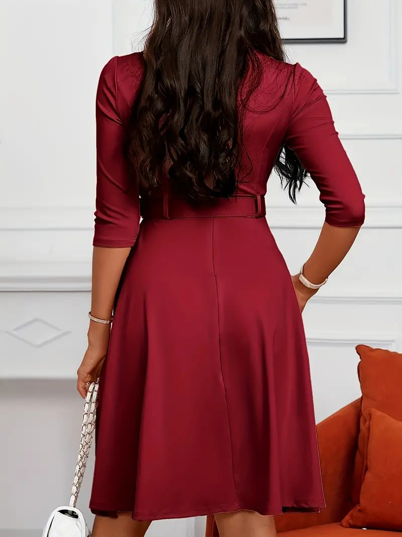 Elegante vestaglia da donna con polsini a tre pezzi, chiusura a zip, taglio aderente, lunghezza al ginocchio e tasche eleganti