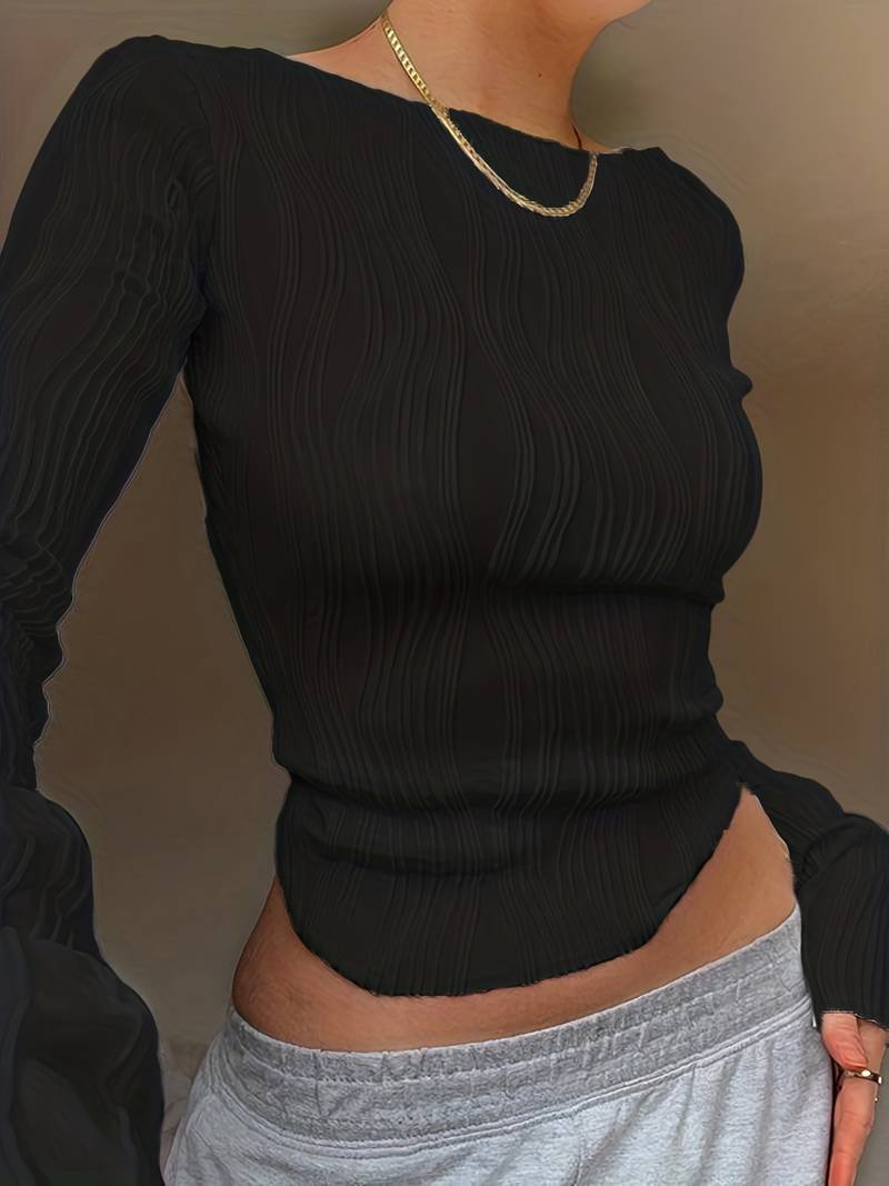 Elegante felpa regolabile da donna con un sorprendente motivo a texture 3D, collo alto e polsini lunghi elasticizzati