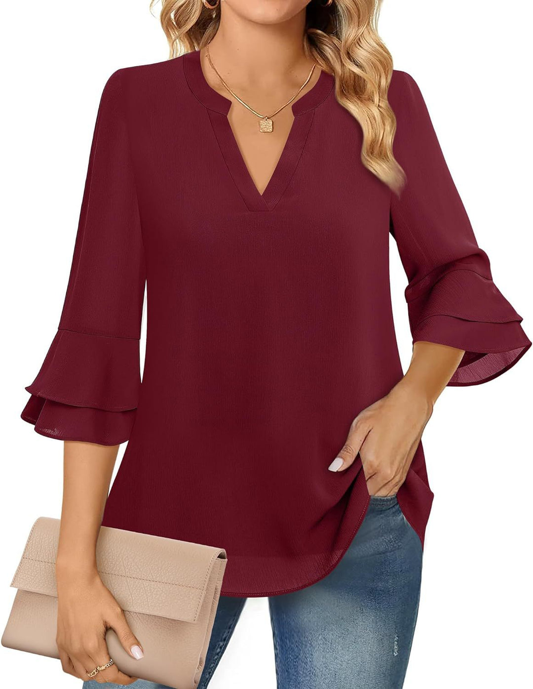 Elegante felpa da donna con motivo mango e scollo a V a vista - uno stile versatile per ogni occasione
