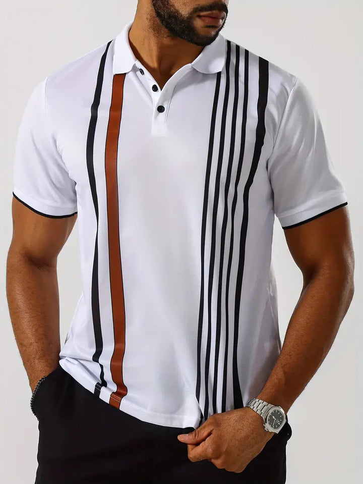 Polo da uomo elegante, slim fit, a maniche corte, a righe verticali, colletto classico