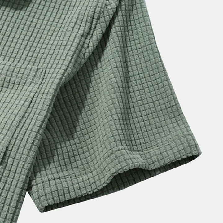 Set camicia e pantaloncini da uomo in morbido velluto - Maniche corte, Bottoni, Bordi elastici - Comodo abbigliamento casual