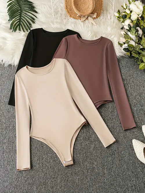 Norella - set di 3 eleganti body a maniche lunghe da donna per un look elegante e confortevole